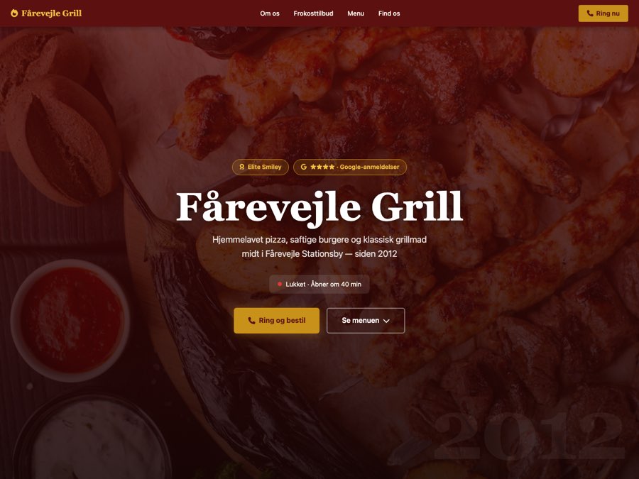Fårevejle Grill — hjemmeside lavet af Mejse Rensbro, freelance webudvikler